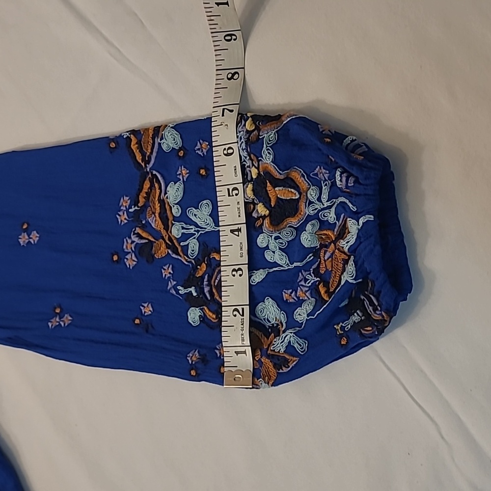 Free People Blue Oxford Long Sleeve Keyhole Back Mini Dress Embroidered Sz XS - Picture 14 of 15